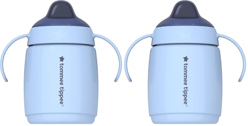 Image of Tommee Tippee Superstar Trainer Sippy Cup for Toddlers, INTELLIVALVE 100% Leak-Proof & Shake-Proof Antimicrobial Technology (10oz, 6+ Months, 1 Count), Blue (Pack of 2)