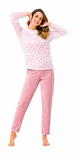Il Granchio Pigiama Donna Pile Effetto Coral - Morbido e Invernale - Felpato Con Bottoni (6014 Coral Malva, L)