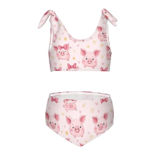 Wusikd Cute Pigs Princess Girls Swimsuits Two Piece Beautiful Bow Swimwear Bikini Set for for Girls Size 3T