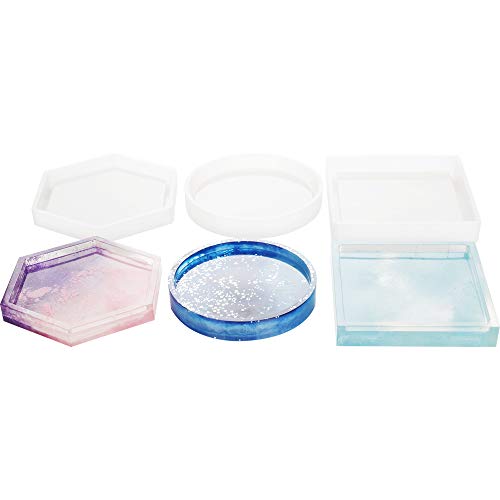 3 Pack DIY Coaster Silicone Mold, Include Round, Square, Hexagon, Molds for Casting