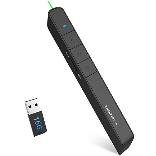 KNORVAY N78 Puntero Láser Verde con Memoria de 16GB, Presentador Inalámbrico de 2.4GHz PowerPoint Clicker Recargable Para Presentación Control Remoto de Alcance de 100M