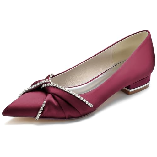 Women's Flats Pointed Toe Party Dress Rhinestone Satin Shoes Flats for Women Flat Comfortable Dressy Pumps