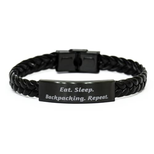 Backpacking for Friends, Eat. Sleep. Backpacking. Repeat, Epic Backpacking Braided Leather Bracelet, Engraved Bracelet from