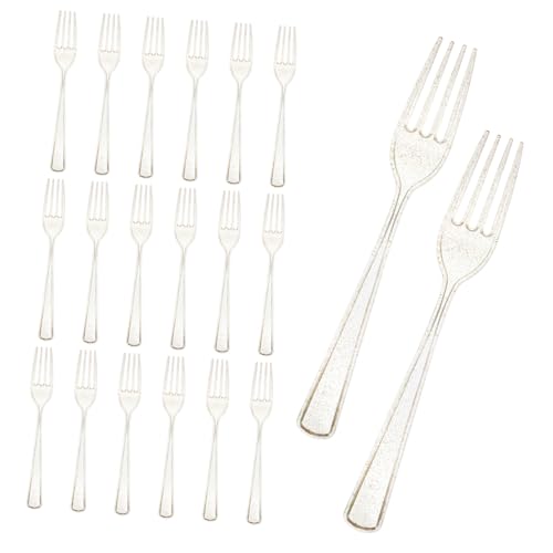 DECORNIJIA 20個 使い捨て金粉フォーク 耐久プラスチック製 ホーム パーティー用 食後デザート対応 便利で清潔なワンムテーブルウェア フェステ