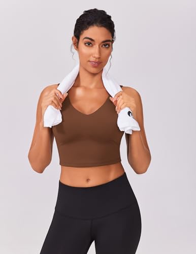 Image of PINSPARK Sports Bras for Women Built in Bras Padded Yoga Bra V Neck Longline Workout Tank Tops with Removable Pads