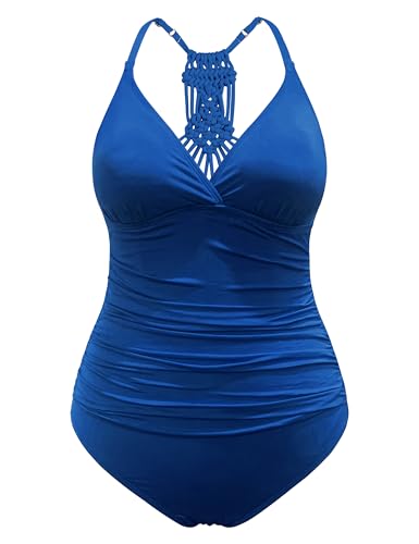 Hilor Women's Tummy Control One Piece Swimsuits Halter V Neck Push Up Slimming Bathing Suits Ruched Swimwear2