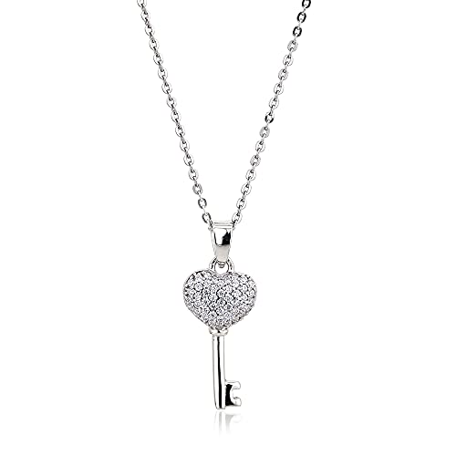 Vanbelle Bijoux en argent sterling Collier pendentif coeur-clé avec pierres de zircone cubique et plaqué rhodium pour femmes et filles