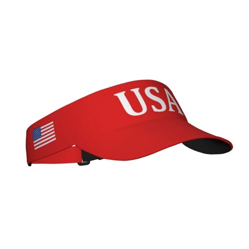 Visor Cap USA RED Sun Adjustable Sports Beach Colorful Hat Men Women Adults