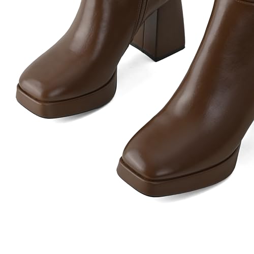 Knee High Platform Boots for Women Square Toe Boots with Chunky Block High Heel Shiny Patent-Look Tall Boots Side Zipper3