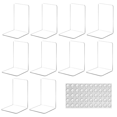 Lot de 10 Serre Livre en Acrylique avec Autocollants Antidérapants pour Chambre École Bibliothèque Cale Livre pour L'etagere Bureau