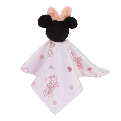 Image of NoJo Disney Minnie Mouse White, Light Blue, and Peach Super Soft Security Baby Blanket with Plush Minnie Mouse Head