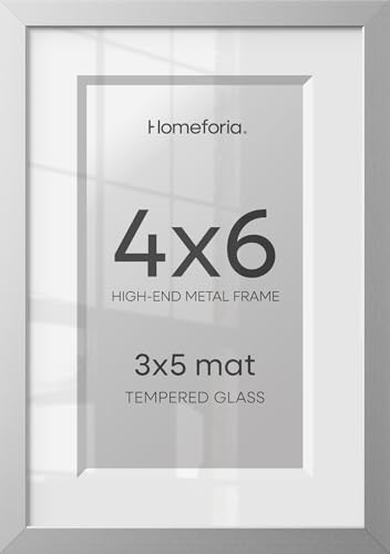 Image of Homeforia 4x6 Picture Frame Silver, High End Metal 4 x 6 Silver Frames with Mat 3 x 5 Print, 4by6 Desk Frame Matted to 3x5 inch Photo, 4 by 6 Wall or Tabletop Frame, Tempered Glass, Wall Kit, Set of 3