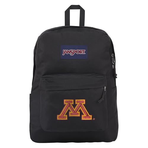 Image of JanSport NCAA Officially Licensed Backpack, Minnesota Golden Gophers, Superbreak Plus with Padded 15'' Laptop Sleeve, Spacious Computer Bag for Men & Women, Durable Daypack with Bottle Pocket, Black
