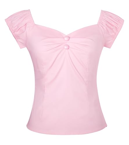 Image of YARN & INK Women's Rockabilly Tops 1950s Pinup Shirt Casual Off Shoulder Vintage Blouse