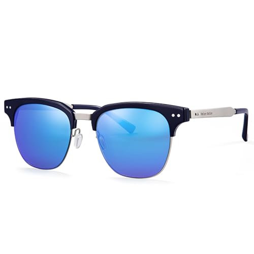 Image of Metal Polarized Sunglasses Men Semi Rimless Frame Wayfarer Sun Glasses Horn Rimmed Shades Driving UV Blocking