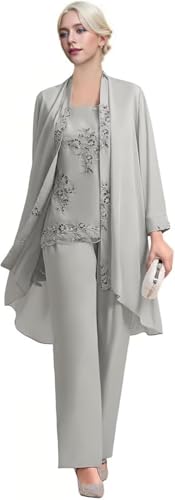 Women's 3 pcs Mother of The Bride Pant Suits Dressy Casual Long Sleeve Pantsuit for Wedding Guest2