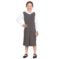 Hamishkane® Girls School Uniform Pinafore Dress, Sleeveless Round Neck Pleated Dress, Plain Zip Closure Pinafore Dresses with Heart Pockets, Practical School Uniform Girls, Ages 2-16 Grey
