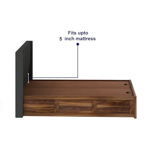 Image of Ganpati Arts Solid Sheesham Wood Swiss Queen Size Bed with Box Storage and Fabrio Style Tar Upholstered Headboard | Wooden Double Bed Cot Palang Furniture for Bedroom, Guest Room, Hotels, Home (Teak)