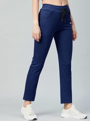 Image of Pinkmint Women Cotton Track Pants with Both Side Pockets | Elastic Waist & Drawstring | Regular Fit | Lounge, Gym & Casual Wear