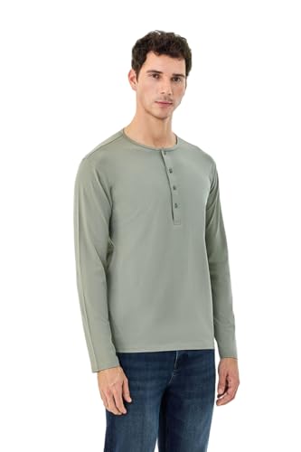 Image of SNITCH Men's T-Shirt | Regular Fit Henley Neck Full Sleeve Solid Pattern | Stretchable Rayon Cotton Spandex Blend Breathable Fabric for Casual & Everyday Wear