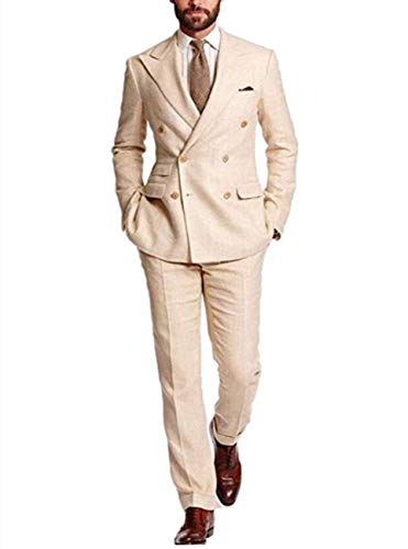 Leader of the Beauty Traje ajustado de 2 piezas para hombre, con doble botonadura, traje de graduación, traje de boda, esmoquin blazer + pantalón, caqui, 46chest/40waist