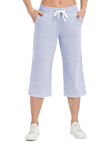 Image of SPECIALMAGIC Women Capri Pants Cotton Yoga Wide Leg Pajama Pants Capris Sweatpants Sports