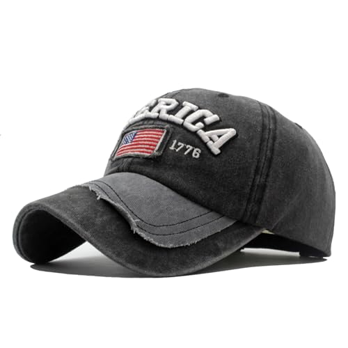 Image of Embroidery American Flag Baseball Cap for Men Women Vintage Washed Distressed Cotton Adjustable USA Dad Hat