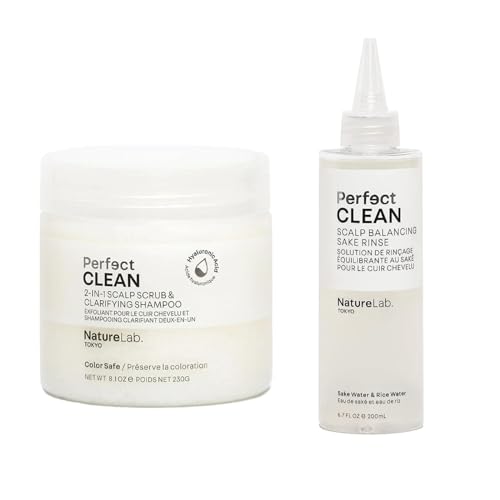 NatureLab.TOKYO Perfect Clean Clarifying Scalp Scrub 2-in-1 Shampoo and Scalp Scrub Hair Treatment (8.1 oz) & Perfect Clean Scalp Balancing Sake Rinse (7 oz)