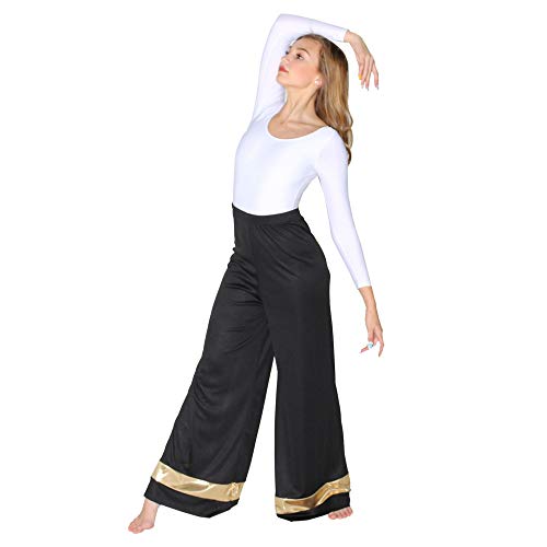 Amazon.com: Danzcue Adult Praise Dance Palazzo Pant, Black-Gold