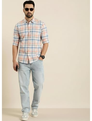 Image of IndoPrimo Men's Checked Slim Fit Casual Shirt Premium Cotton Full Sleeve Plaid Shirt with Chest Pocket Stylish Summer & Office Wear