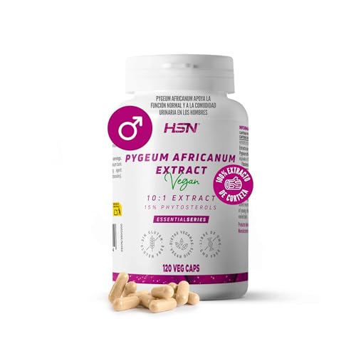 HSN Extracto de Pygeum Africanum 100mg (15% fitosteroles) | 120 Cápsulas Vegetales | 1000mg Equivalencia Corteza Ciruelo Africano | 10x Veces Más Concentrado | No-GMO, Vegano, Sin Gluten