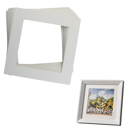 MEETOOT 8-Inch Photo Frame Mat Cut for 5.5 * 5.5 Photos, 10-Pack White Double-Layer Frame Mat Board - Pre-Cut Display, Bevel-Cut Matte to Showcase Art Family Photos, Display