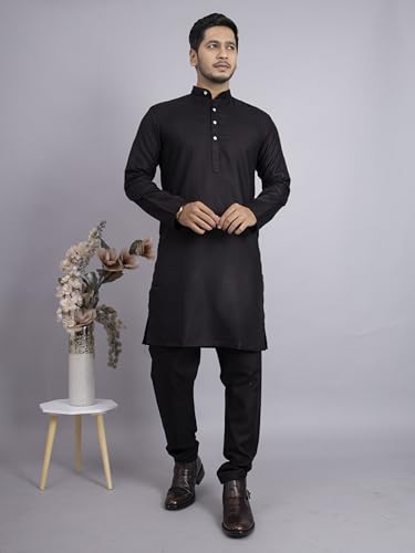 Image of Amzira Men's Woven Printed Cotton Jacuqard Kurta Pajama Jacket with Long Sleeve Hip Length and Pull On Closure Type Jacket