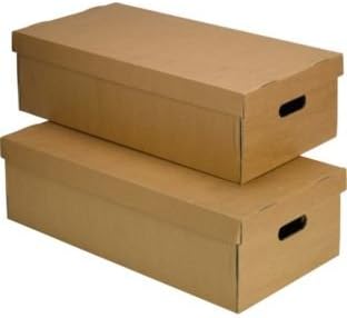 StorePAK Set of 2 32 Litre Cardboard Underbed Lidded Boxes, Size H18.4, W31.7, D63.7cm. ideal for keeping shoes, bags or linen tucked away for simple out-of-sight storage.