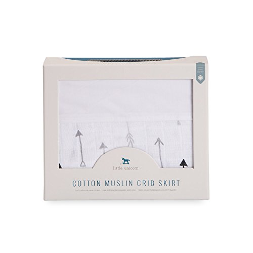 Little Unicorn Cotton Muslin Crib Skirt – 52” x 28” x 12” – 100% Cotton – Machine Washable – Lightweight – Playful Design – 4-Sided Double Layered Panels - for Boys & Girls (Arrow)