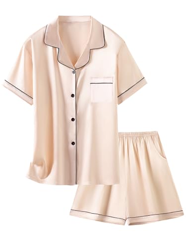 Image of Girls & Womens Satin Pajamas Set, Silk Button-Down Sleepwear 2 Piece Nightwear, 3 Years - Women XXL