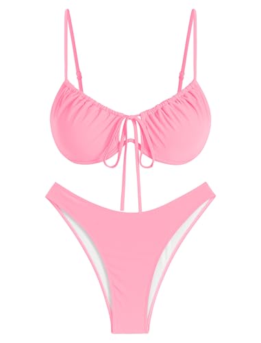Image of ZAFUL Women High Cut Bikini Sets String Sexy Swimsuit Two Piece Underwire Bathing Suit Brazilian Cheeky Cut Out Cute Swimwear