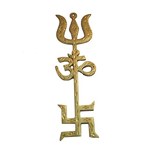 Divya Mantra Combo of Indian Traditional Trishul Om Swastika Yantra Spiritual Metal 8.5" Wall Hanging Showpiece Ornament/Hindu Religious Trisakthi Vastu Pooja Item Collectible - Home Decor Gift - Image 4