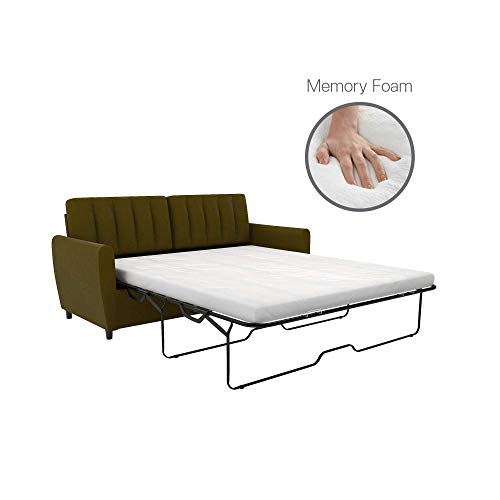 Novogratz Brittany Sleeper Sofa with Memory Foam Mattress, Green Linen, Queen