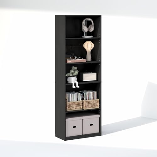 Image of Furinno GEHRY DVD Shelf, 5-Tier CD Rack, Media Shelf with Adjustable Shelves, DVD Storage Cabinets for CD Bluray Game Disc, Easy Assembly, for Living Room, Home Office, Blackwood