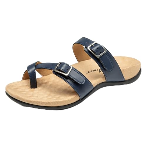 Image of Athlefit Women's Orthopedic Sandal with Arch Support | Adjustable Slip On Open Toe Flat Thong Flip Flops,Plantar Fasciitis Comfy Cushioned Footbed,Dressy Casual Walking Summer