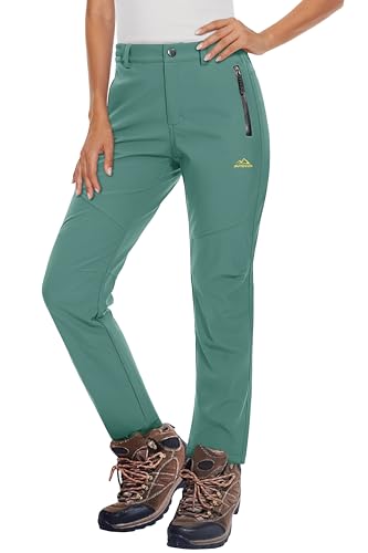 MAGCOMSEN Women's Fleece Lined Waterproof Insulated Snow Ski Pants Winter Warm Hiking Pants Outdoor Softshell