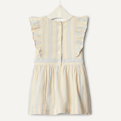 Amazon Essentials x Sofia Grainge Toddler Girls' Fit and Flare Linen Dress with Ruffle Flounce Sleeves, Ivory Bar Stripe, 3T - image 6
