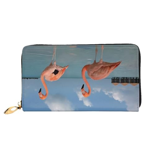 Long portefeuille élégant en cuir synthétique au design flamant rose pour homme et femme