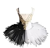 OTMYIGO White and Black,100, Mallas de Ballet para niña Disfraz de Bailarina de El Lago de los cisnes Camisola para niña Falda tutú Plato de Organza Duro Ropa de Baile