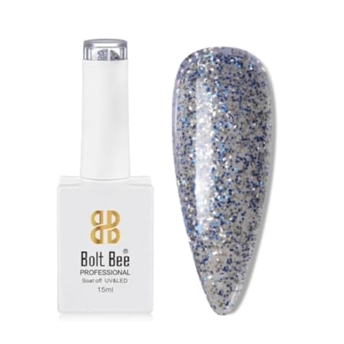 Image of Bolt Bee Silver Glitter Color Gel Nail Polish Soak Off UV Gel DIY at Home Manicure Salon Nail Art (92, 15ml)