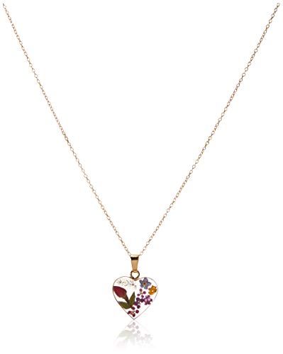Image of Amazon Essentials Sterling Silver Pressed Flower Heart Pendant Necklace