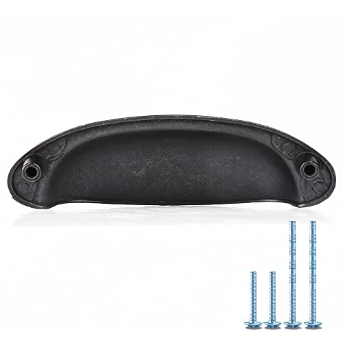 6 Pack Mood.sc 3.5" Hole Spacing Vintage Farmhouse Style Pulls Cup Pull Handles Knobs Shell Ear-Like Handle Knobs For Cabinet Dresser Drawer Bin (6, Antique Black) #TOP2