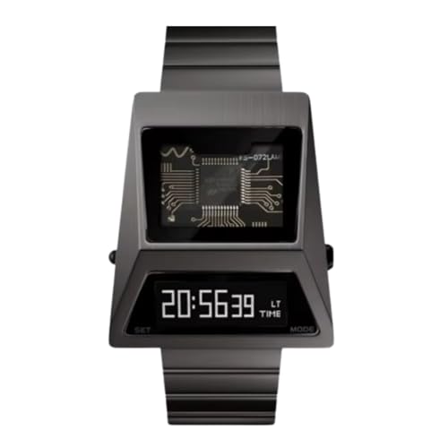 BENLYDESIGN Unique Metal Wristwatch OLED Display Men's Digital Unique Metal Watches, Lift-to-Wake Screen, Stainless Steel Strap