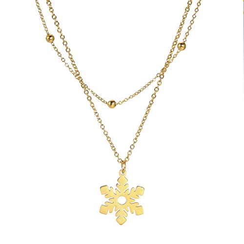 LIKGREAT Schneeflocke Halsketten für Frauen Mädchen Winter Schnee Anhänger Halsband Halskette Edelstahl Schmuck Geschenke für Weihnachten Neujahr Jubiläum (Stil 2-Gold) Cover